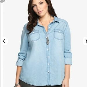 Torrid Light Wash Denim Button Up Shirt